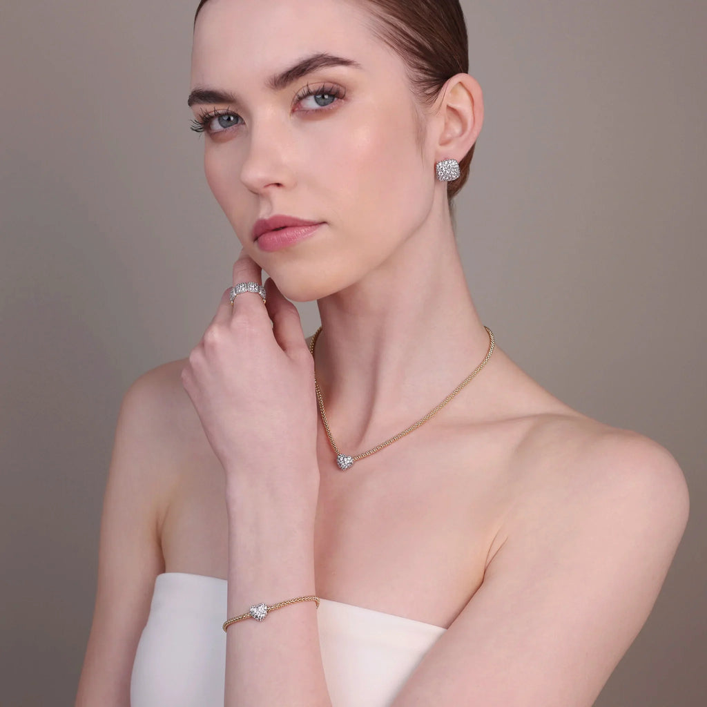 Collana Bronzallure donna Maglia popcorn con cuoricino in pavè