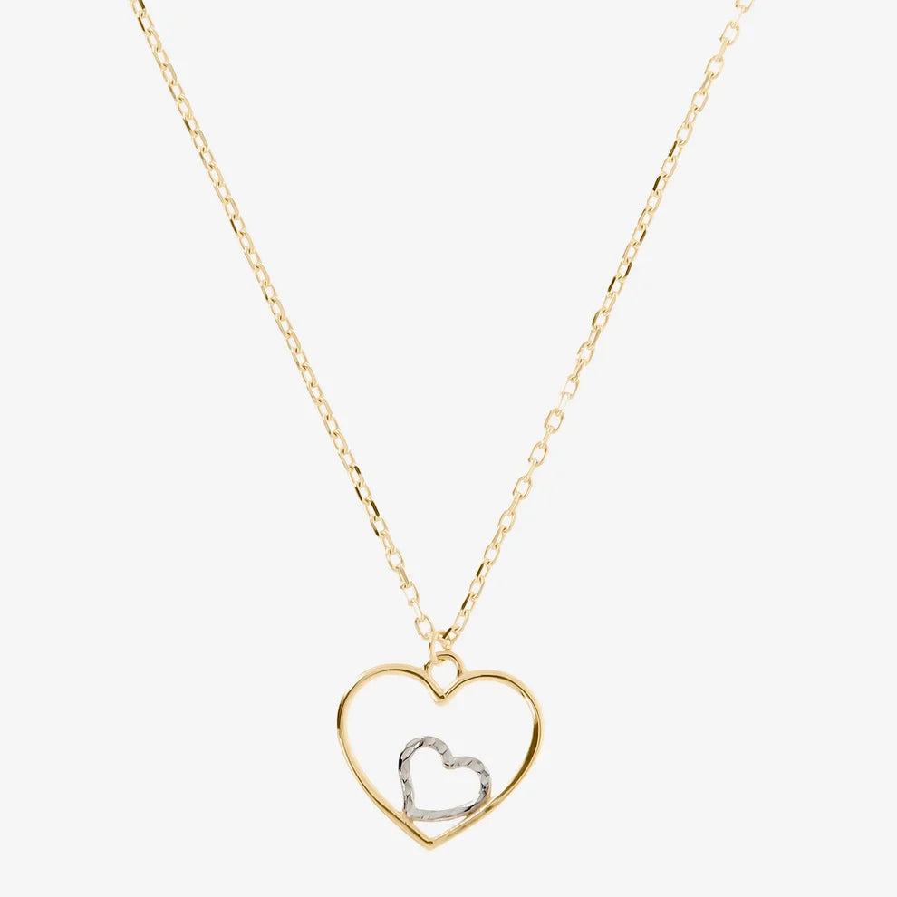 Collana Milor donna Catena Forzatina con Pendente Doppio Cuore Bicolore Oro 375