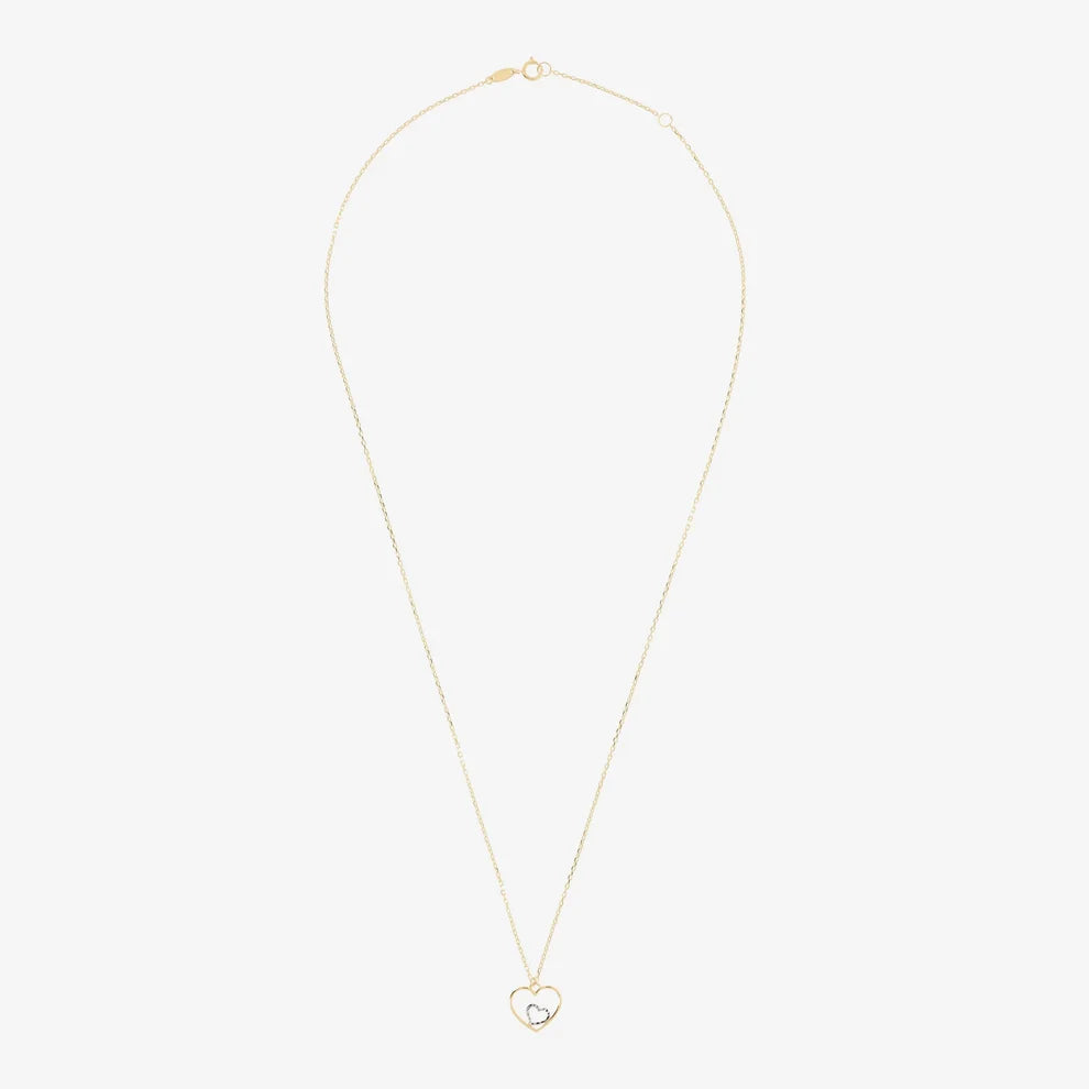 Collana Milor donna Catena Forzatina con Pendente Doppio Cuore Bicolore Oro 375