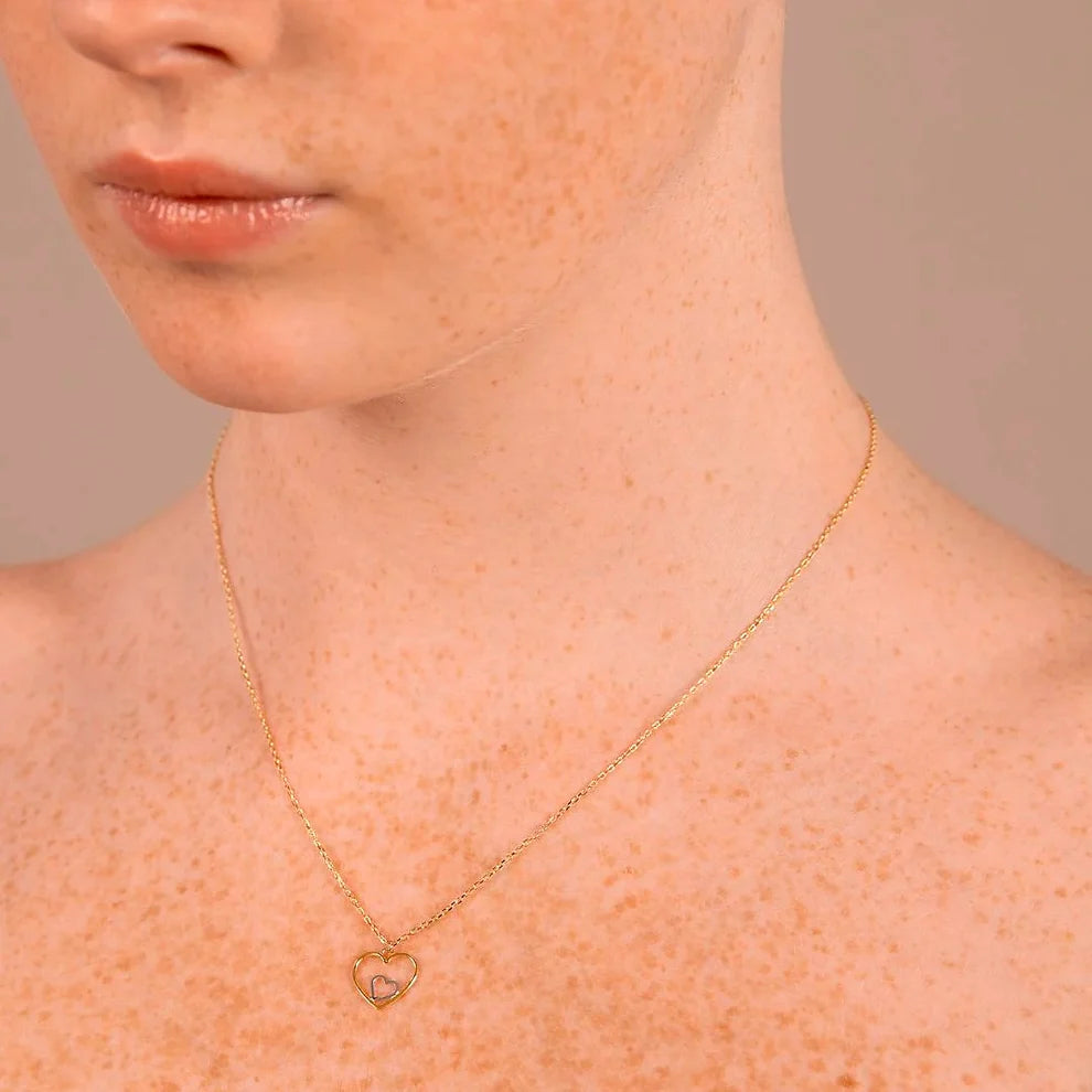 Collana Milor donna Catena Forzatina con Pendente Doppio Cuore Bicolore Oro 375
