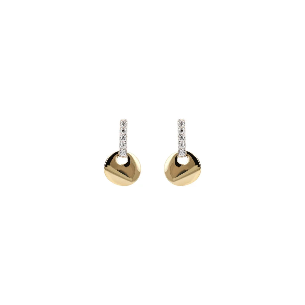Orecchini a lobo Milor donna Oro 375 con Top Pavé in Cubic Zirconia e Ciondolo Disco