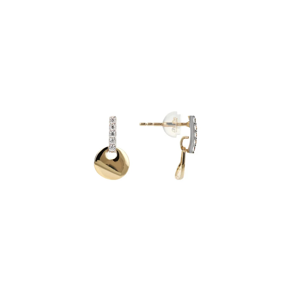 Orecchini a lobo Milor donna Oro 375 con Top Pavé in Cubic Zirconia e Ciondolo Disco