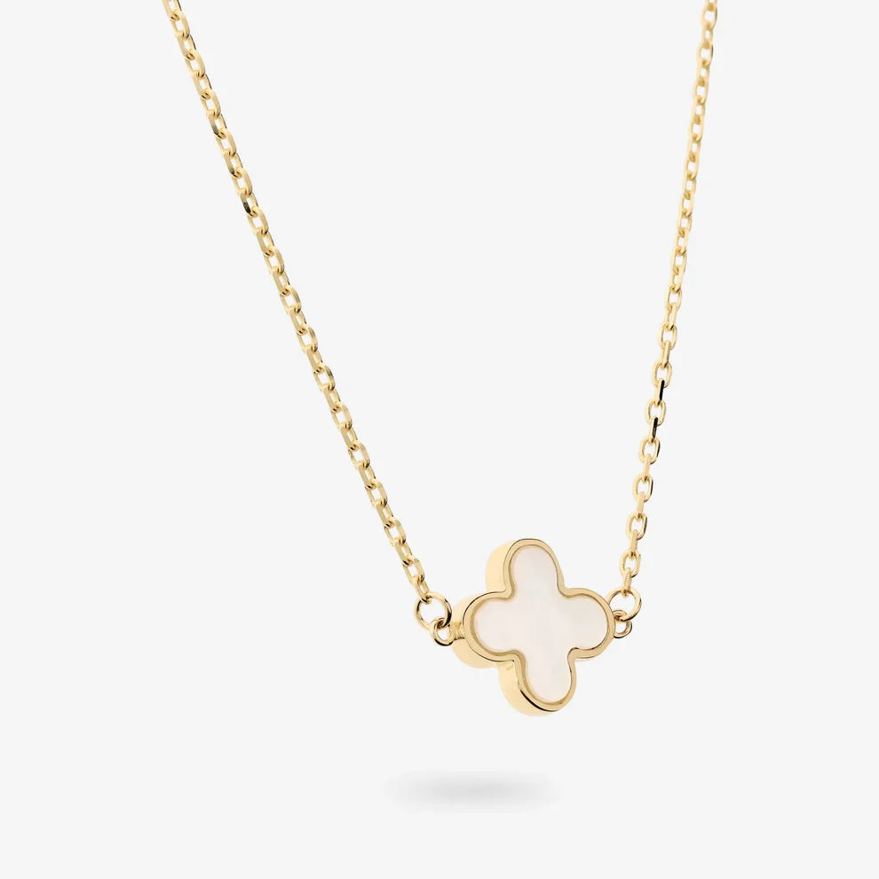 Collana Milor donna Girocollo Maglia Brillantina in Oro 375 con Quadrifoglio in Pietra Naturale