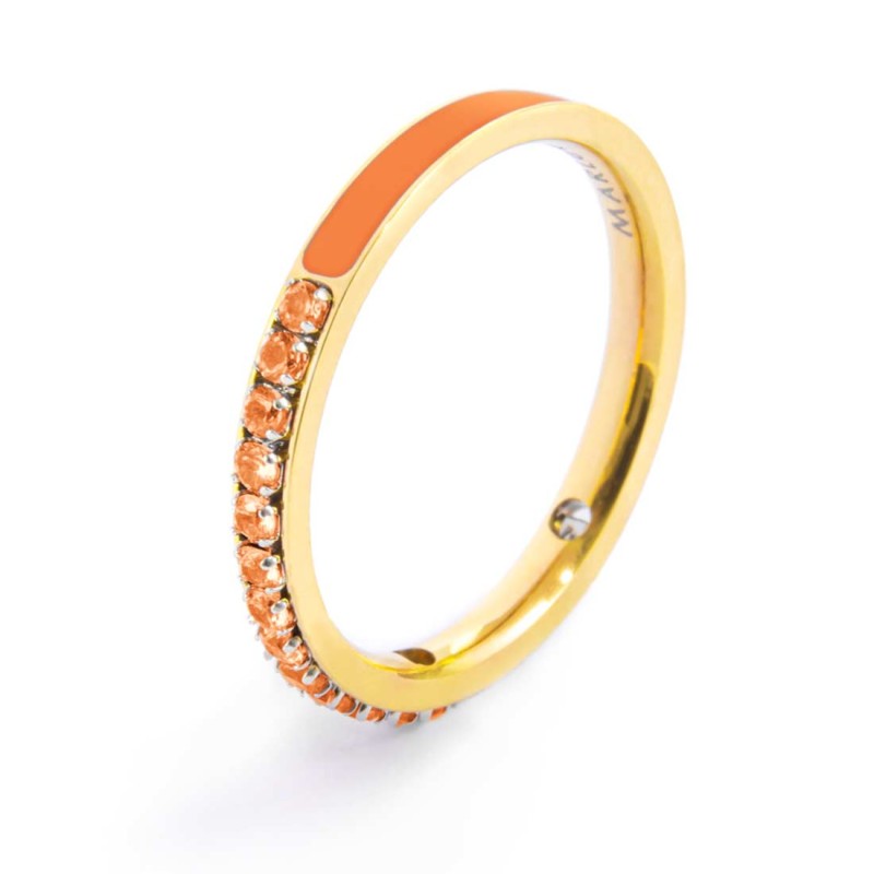 Anello Marlù donna Zirconi e smalto arancione gold