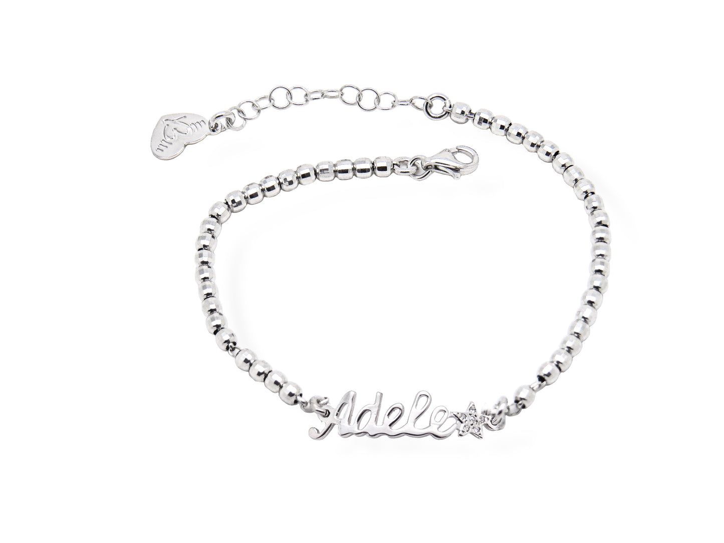 Bracciale con nome ,sferette sfaccettate e stellina