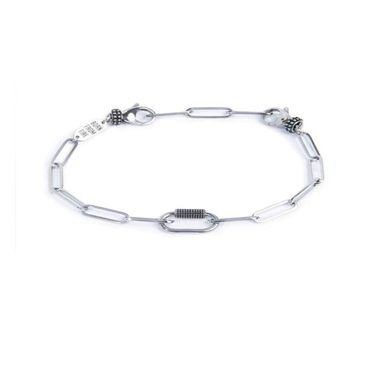 Bracciale Marlù catena a maglia larga diamantata con elemento ovale al centro in black oil