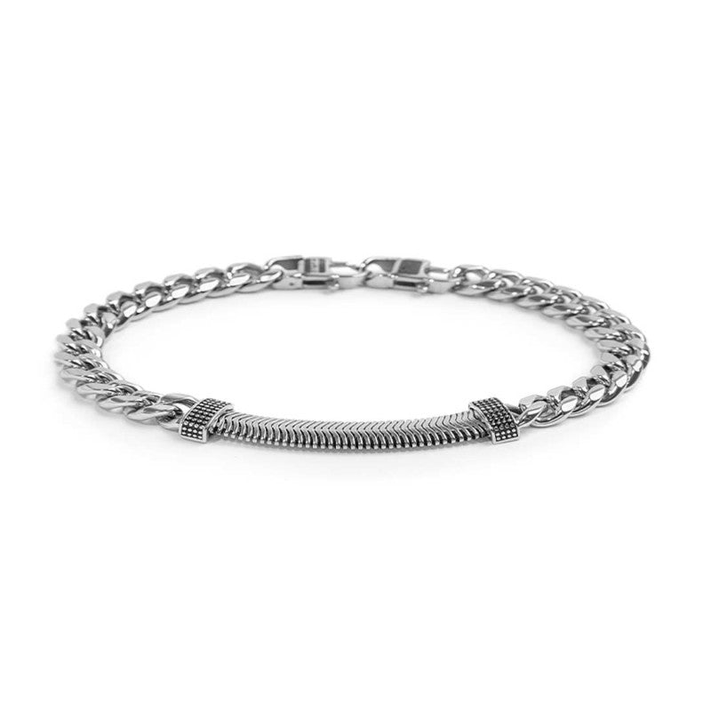 Bracciale Marlù catena cuban e catena snake piatta centrale con trama puntinata