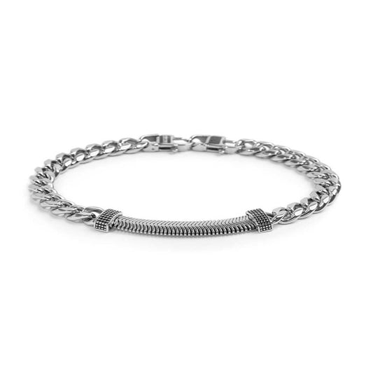 Bracciale Marlù catena cuban e catena snake piatta centrale con trama puntinata