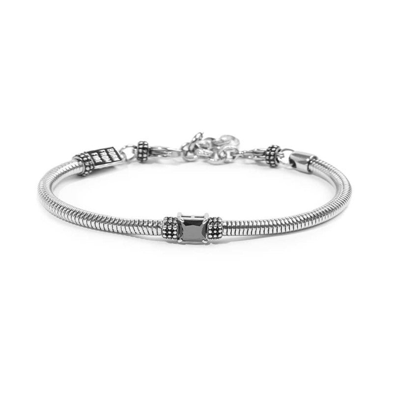 Bracciale Marlù catena snake tonda con zircone quadrato nero centrale