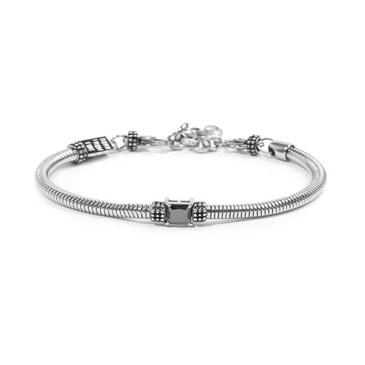 Bracciale Marlù catena snake tonda con zircone quadrato nero centrale