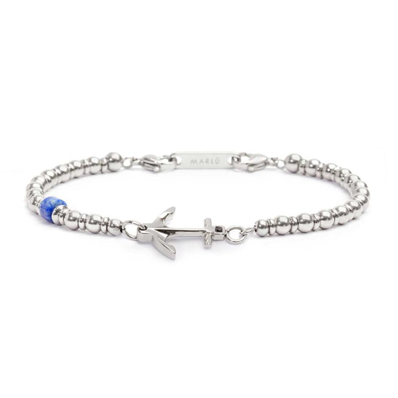 Bracciale Marlù Uomo con ancora elementi in ematite ed acciaio e rondella sodalite