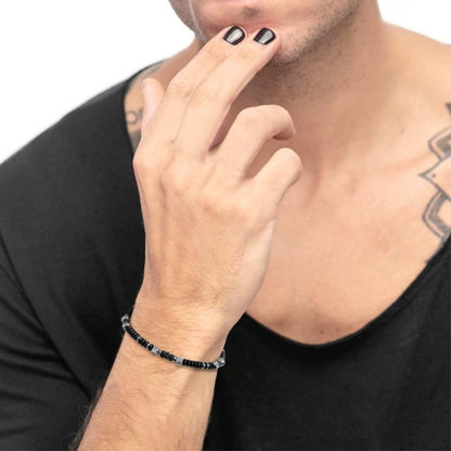 Bracciale Marlù con dischetti di onice nera e pietra lavica e anellini in acciaio