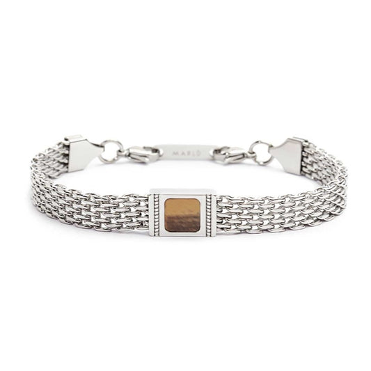 Bracciale Marlù Uomo con pietra centrale catena mesh occhio di tigre