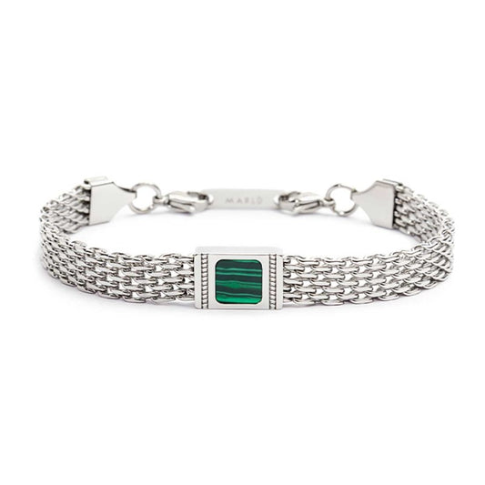 Bracciale Marlù Uomo con pietra centrale catena mesh malachite