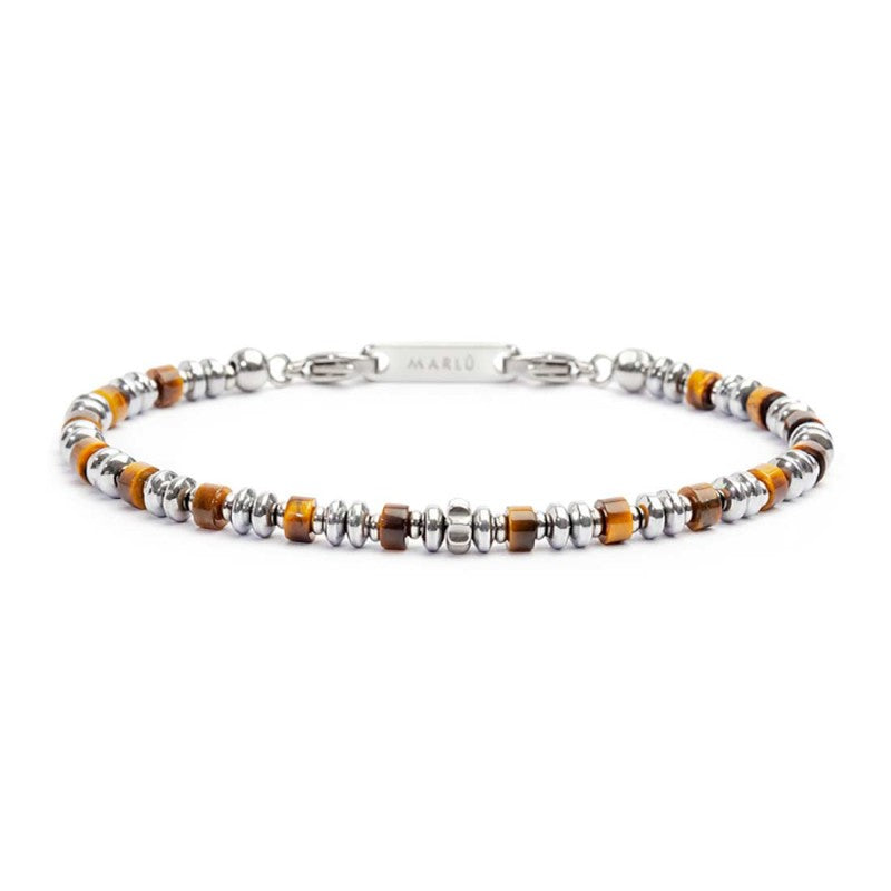 Bracciale Marlù Uomo con rondelle in pietra ed elementi in ematite marrone