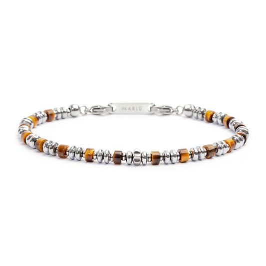 Bracciale Marlù Uomo con rondelle in pietra ed elementi in ematite marrone