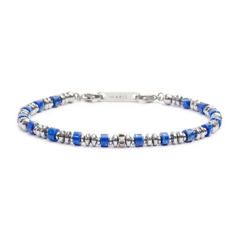 Bracciale Marlù Uomo con rondelle in pietra ed elementi in ematite Blu