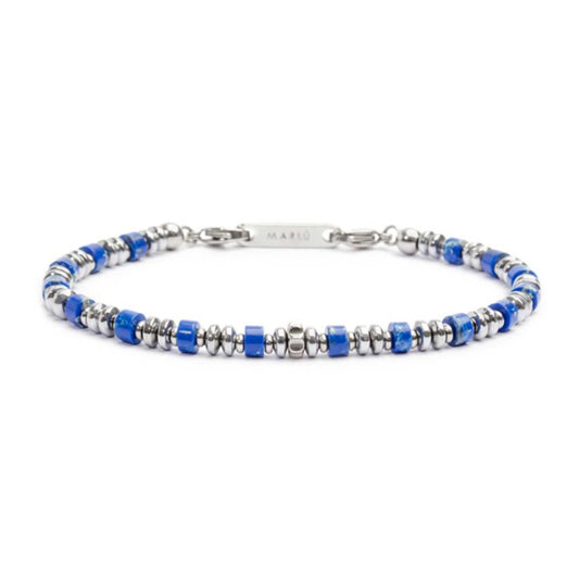 Bracciale Marlù Uomo con rondelle in pietra ed elementi in ematite Blu