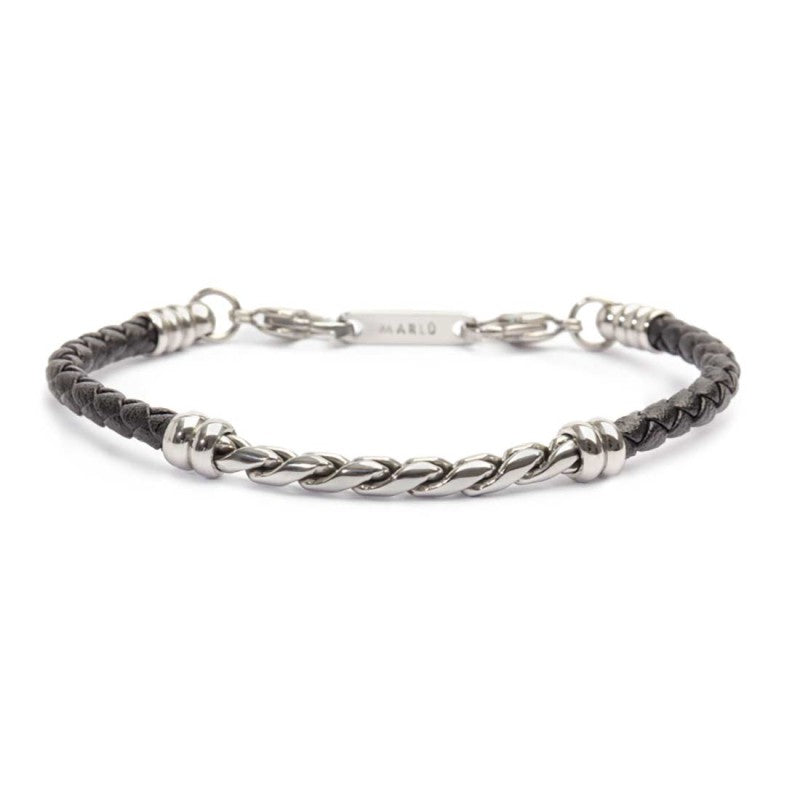 Bracciale Marlù Uomo in pelle sintetica con catena twisted
