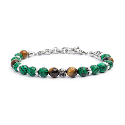 Bracciale Marlù unisex malachite e occhio di tigre 8mm