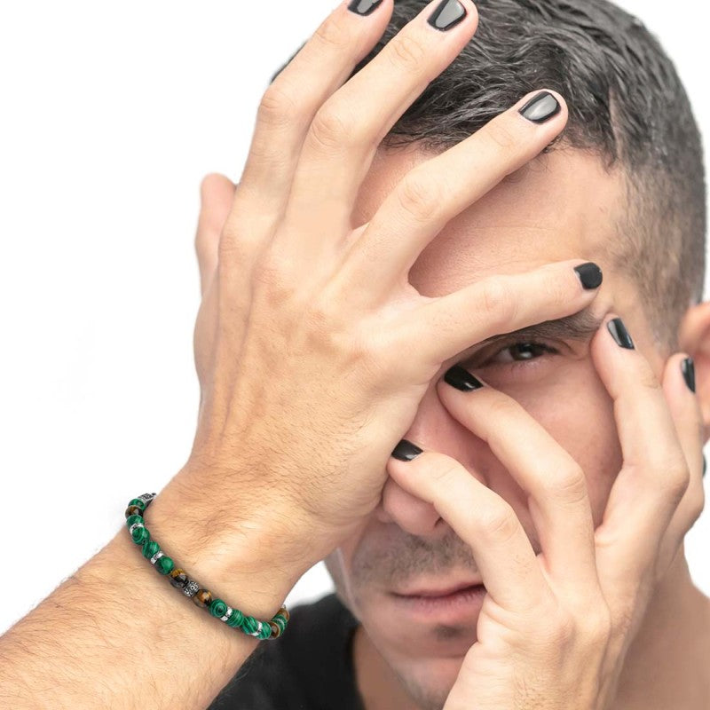 Bracciale Marlù unisex malachite e occhio di tigre 8mm