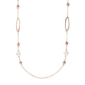 Collana Lunga Bronzallure Catena Rolo con Dettagli Ovali e Perle d'Acqua Dolce Bianche Ø 12 mm