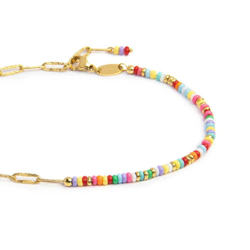 Cavigliera Marlù catena con perline di plastica colorate e catena a maglia allungata