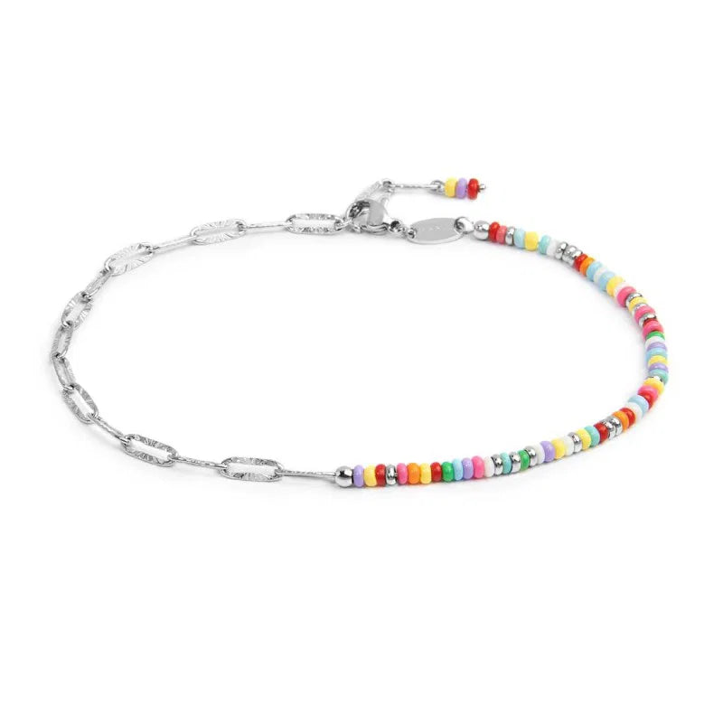Cavigliera Marlù  catena con perline di plastica colorate e catena a maglia allungata