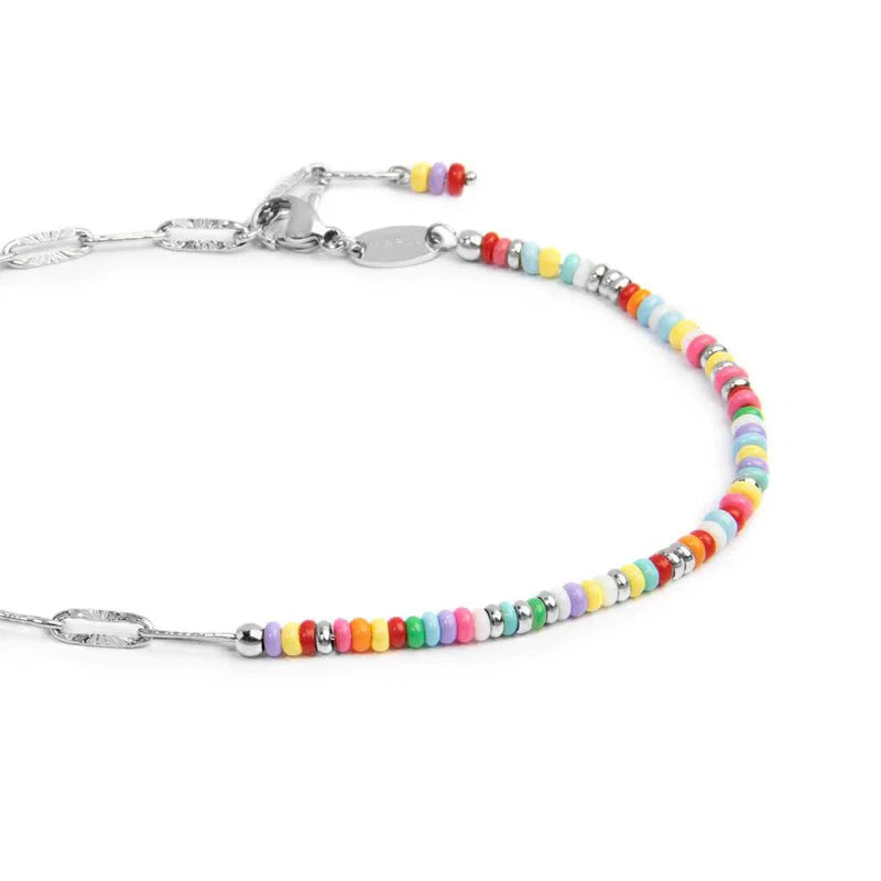 Cavigliera Marlù  catena con perline di plastica colorate e catena a maglia allungata