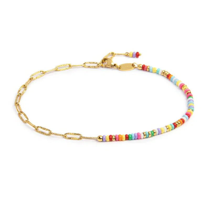 Cavigliera Marlù catena con perline di plastica colorate e catena a maglia allungata