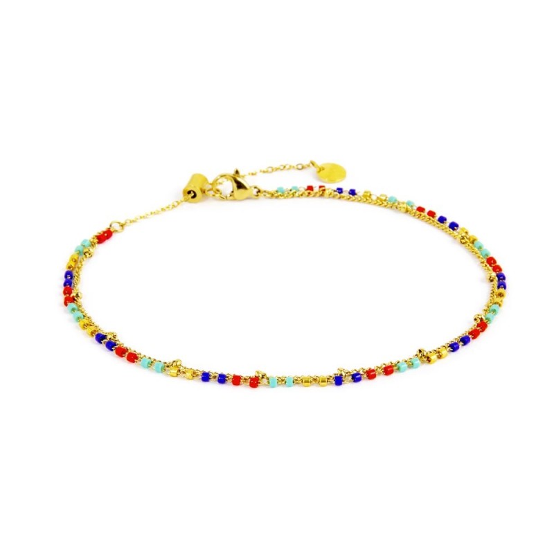CAVIGLIERA MARLÙ CON DOPPIA CATENA GRUMETTA E MYUKI MULTICOLORE PVD ORO