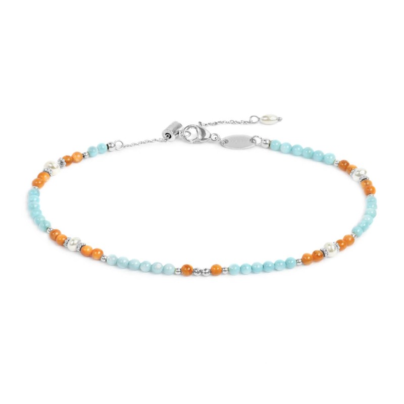 Cavigliera Marlù donna Elementi madreperla colorati e perle bianche irregolari