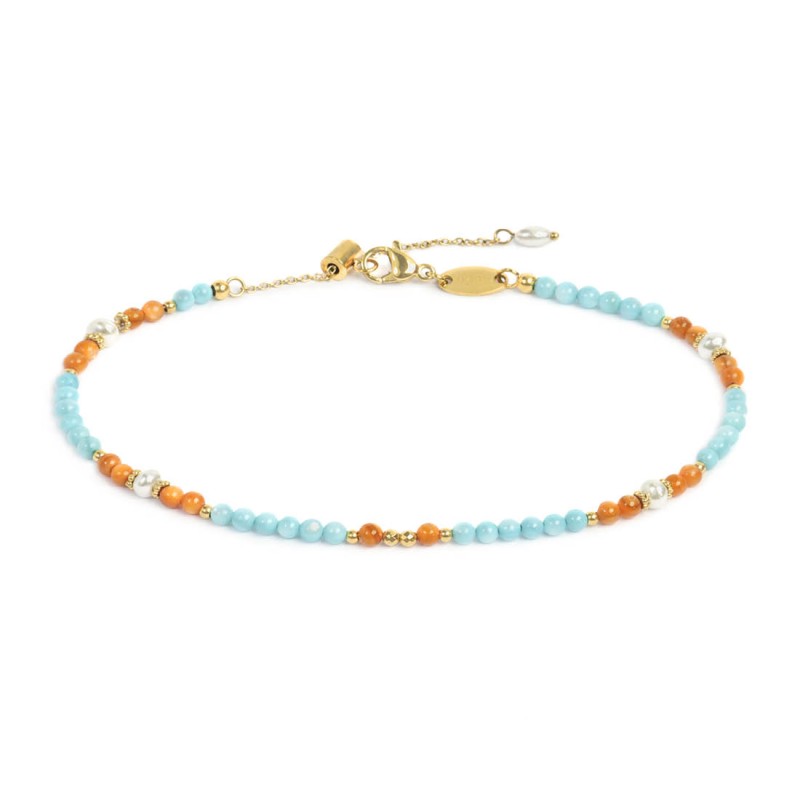 Cavigliera Marlù donna Elementi madreperla colorati e perle bianche irregolari