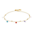 Cavigliera Marlù con zirconi baguette e cuori pendenti colorati gold