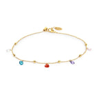 Cavigliera Marlù con zirconi baguette e cuori pendenti colorati gold