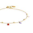 Cavigliera Marlù con zirconi baguette e cuori pendenti colorati gold