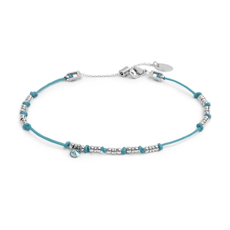 Cavigliera Marlù cordino cerato elementi in acciaio e zircone pendente
