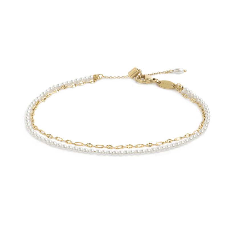 Cavigliera Marlù donna Doppia catena con perle