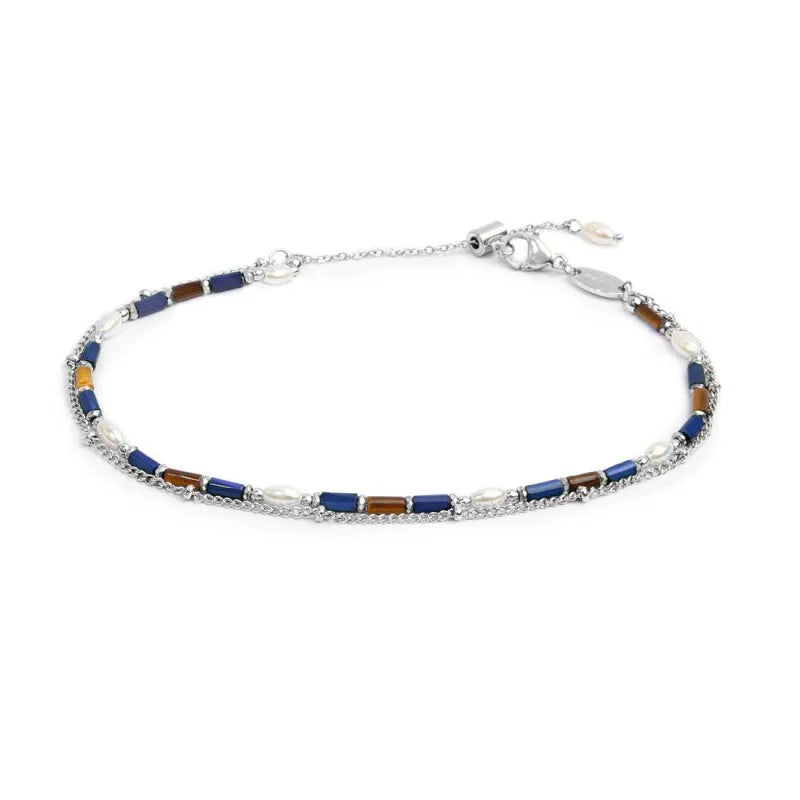 Cavigliera Marlù Doppia catena lapis e occhio di tigre