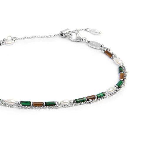 Cavigliera Marlù Doppia catena malachite e occhio di tigre
