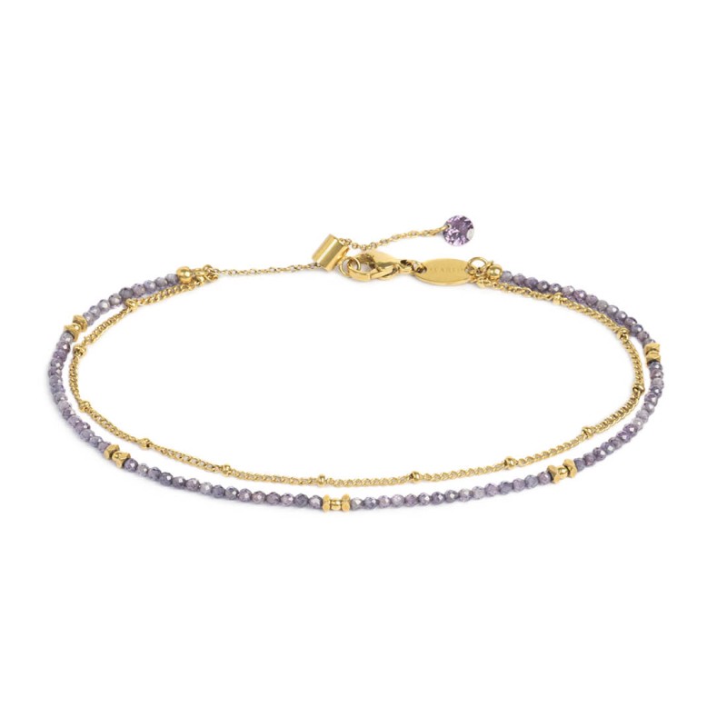 Cavigliera Marlù donna Doppia catena con cristallini viola