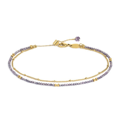 Cavigliera Marlù donna Doppia catena con cristallini viola
