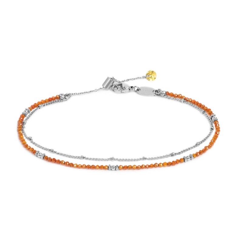 Cavigliera Marlù donna Doppia catena con cristallini arancio