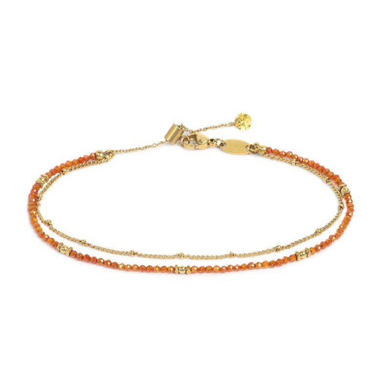 Cavigliera Marlù donna Doppia catena con cristallini arancio