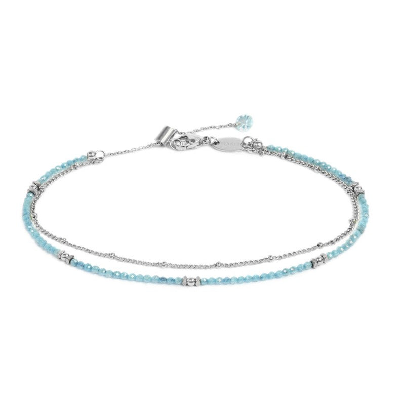 Cavigliera Marlù donna Doppia catena con cristallini acquamarina