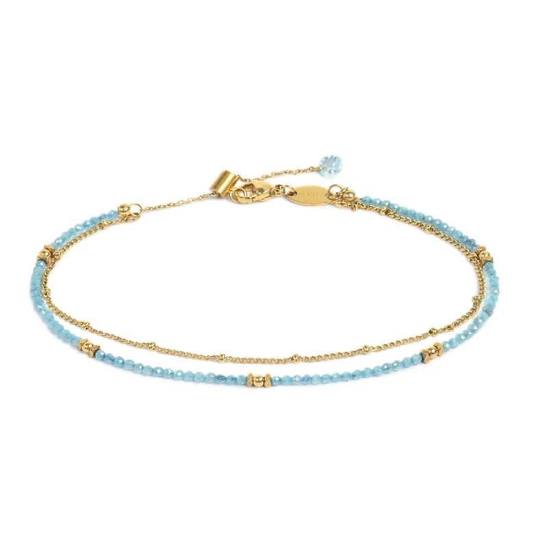 Cavigliera Marlù donna Doppia catena con cristallini acquamarina