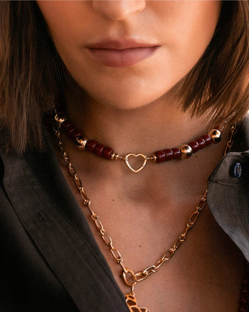 Collana Rue des Mille Charm bar Base boule Burgundy