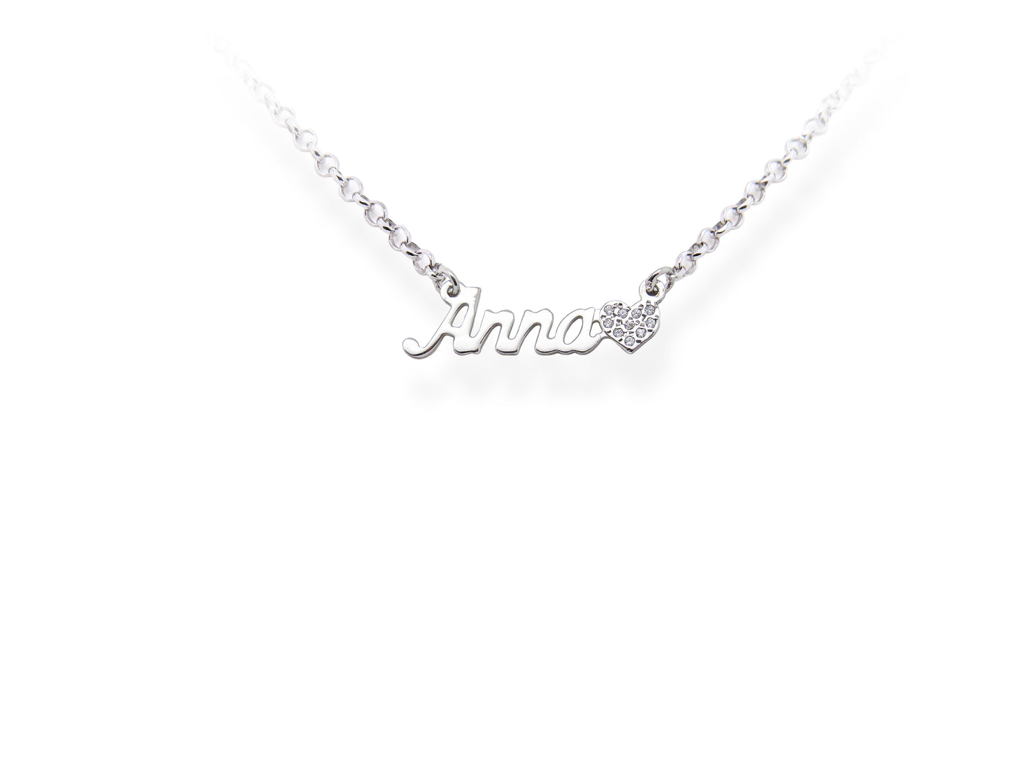 Collana con nome small e cuore zirconia