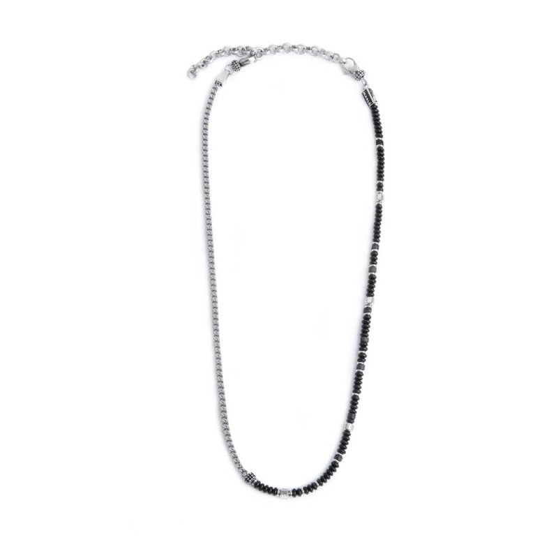 Collana Marlù catena fish bone con dischetti di onice nera e pietra lavica