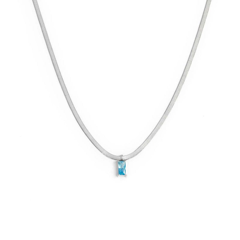 Collana Marlù Donna catena snake con zircone baguette Azzurro